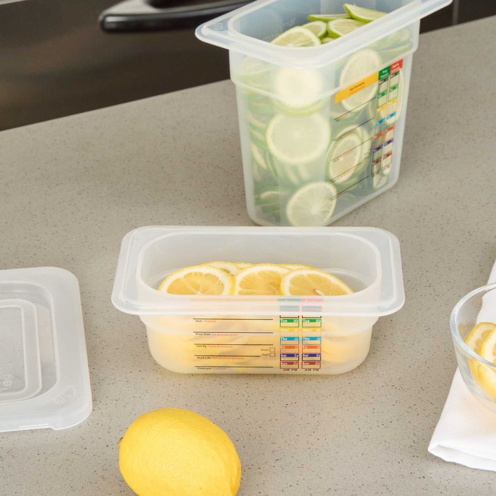 Met Lux Rectangle White Polypropylene 1/9 Size Food Pan - 2.5" Deep, with Label - 1 count box