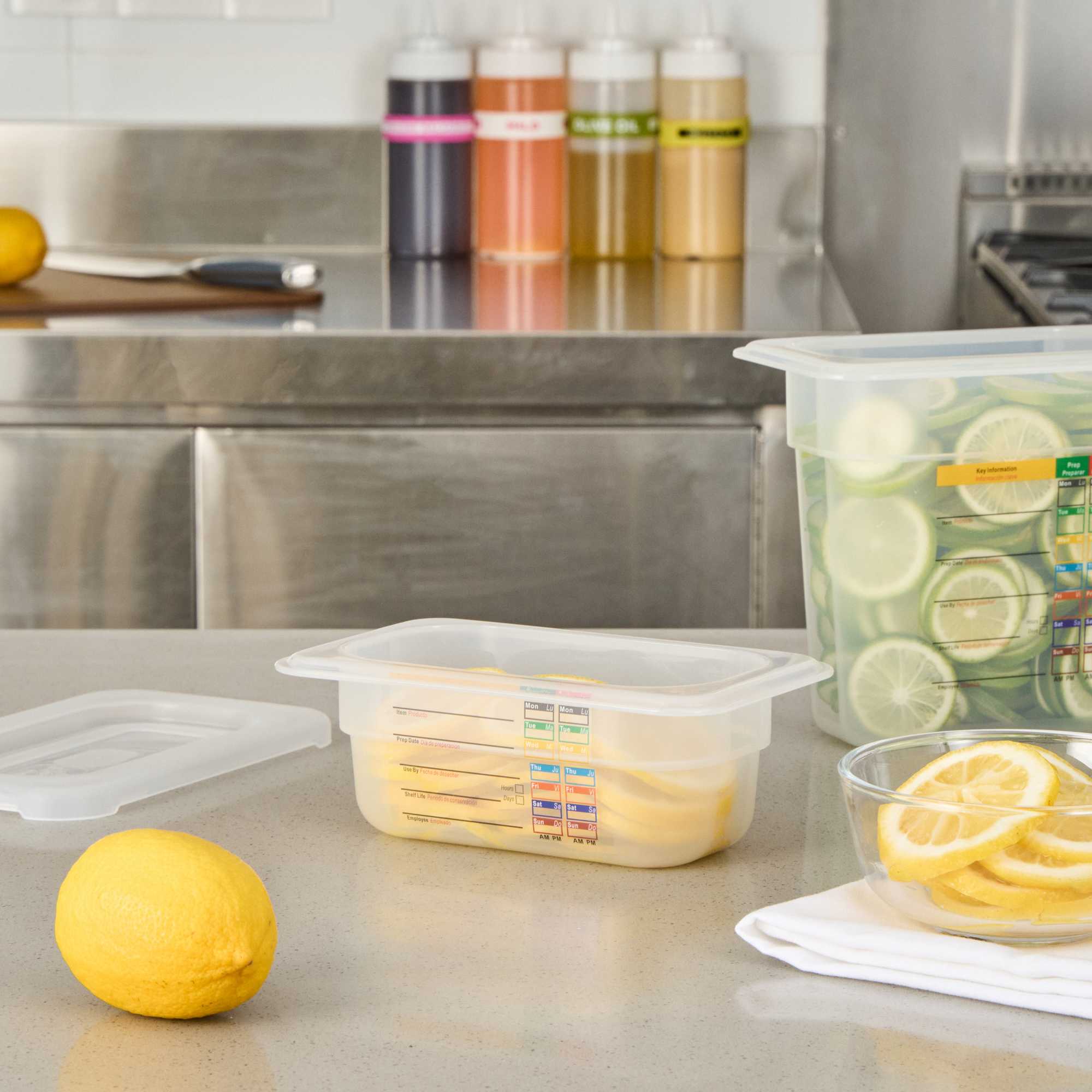 Met Lux Rectangle White Polypropylene 1/9 Size Food Pan - 2.5" Deep, with Label - 1 count box