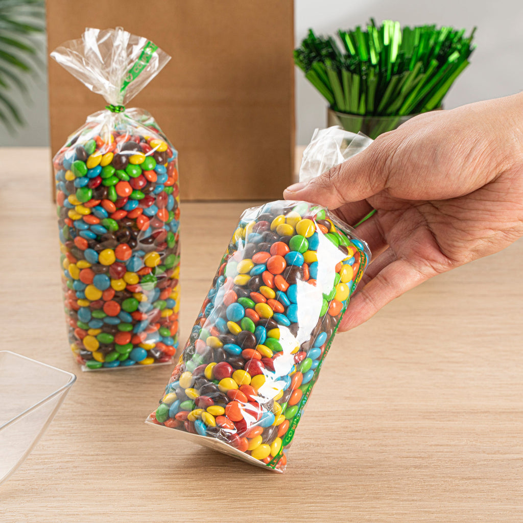 Basic Nature Clear Plastic Gusset Bag - Compostable, Paper Insert, Heat Sealable - 2" x 2" x 8 1/4" - 100 count box