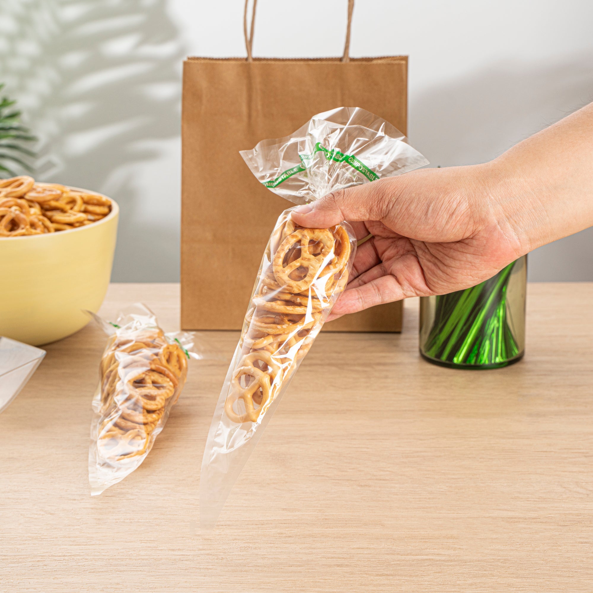 Basic Nature Clear Plastic Cone Bag - Compostable, High Clarity - 12" x 6" - 100 count box