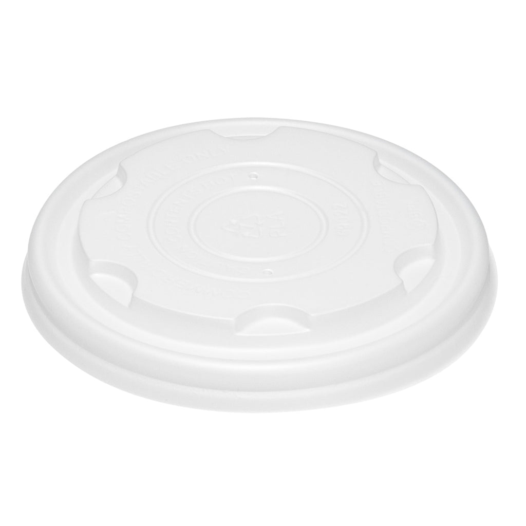 Sustain Round White PLA Plastic Lid - Compostable, Fits 8 oz Soup Container - 25 count box
