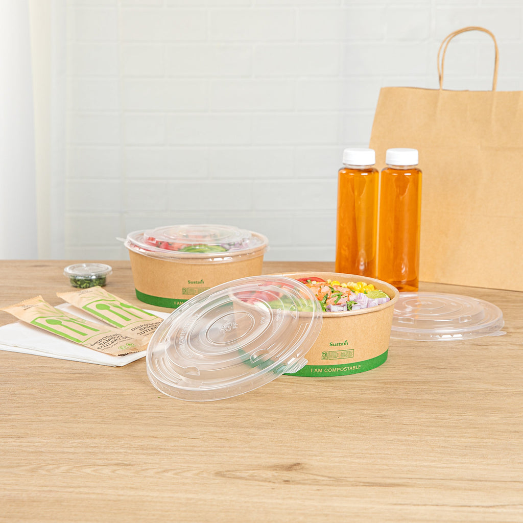 Sustain Round Clear Plastic Lid - Fits 50 oz Take Out Container - 200 count box