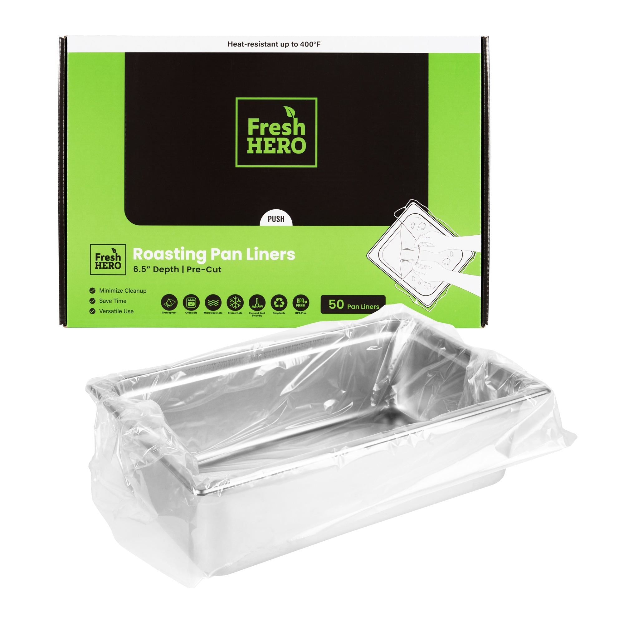 Fresh Hero Nylon Roasting Pan Liner - 6.5" Depth - 38" x 18" - 50 count box