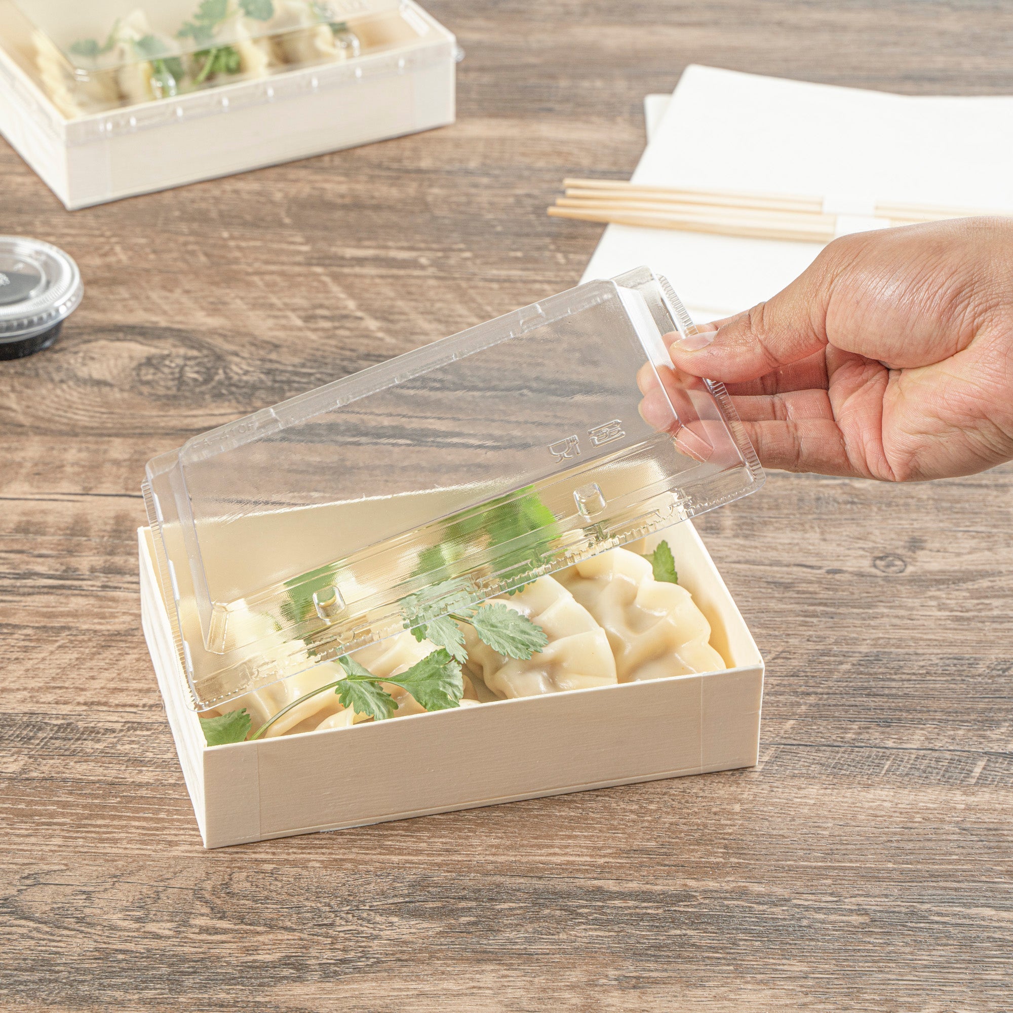 Taipei Rectangle Clear Plastic Lid - Fits 25 oz Bento Box - 100 count box