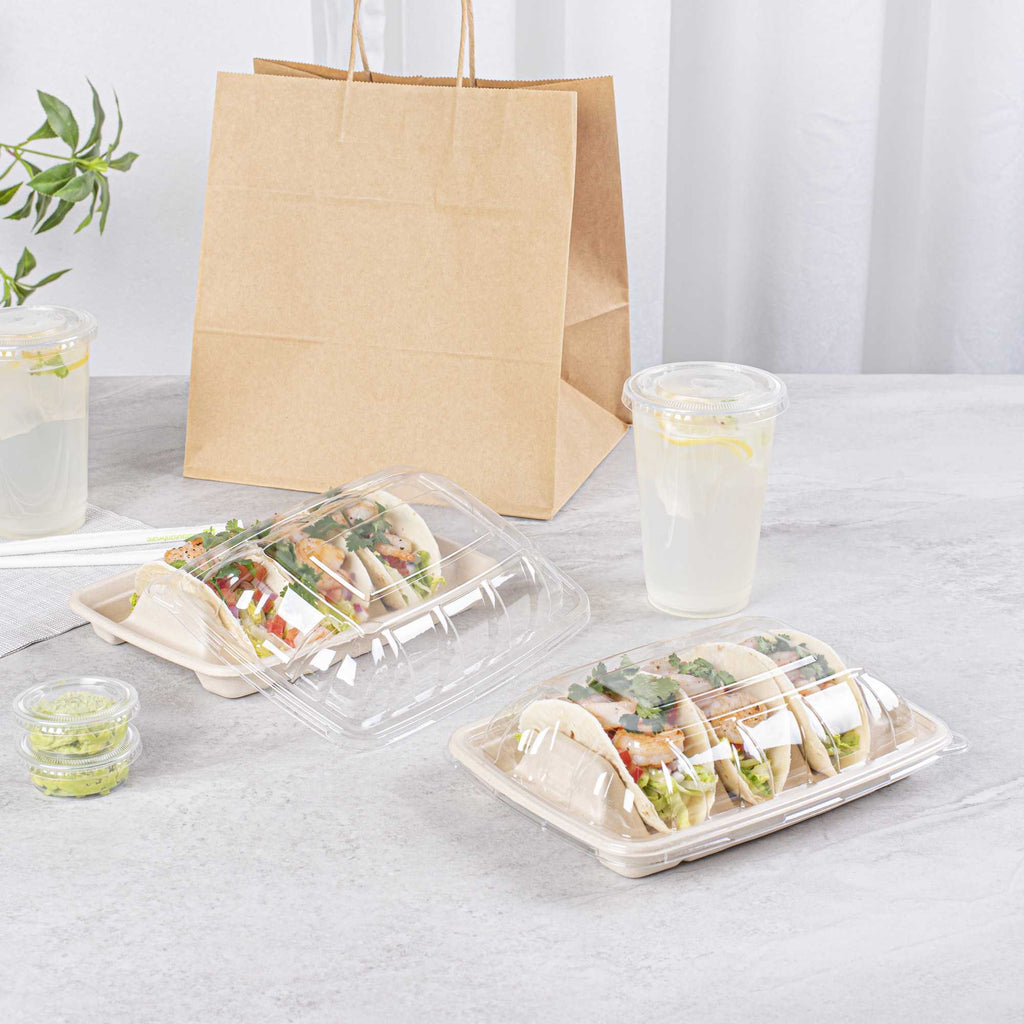 Pulp Safe Clear Plastic Dome Lid - Fits 3-Divider Taco Holder Tray - 100 count box