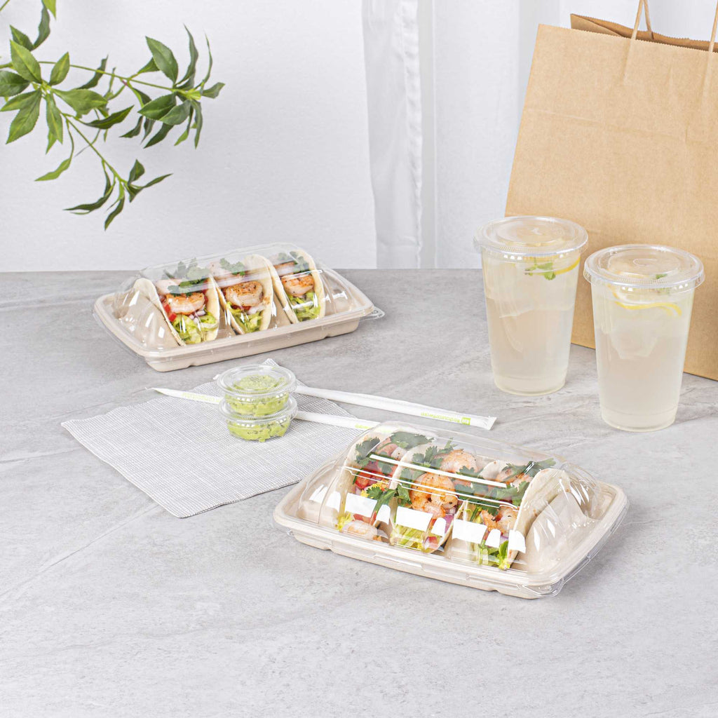 Pulp Safe Clear Plastic Dome Lid - Fits 3-Divider Taco Holder Tray - 100 count box