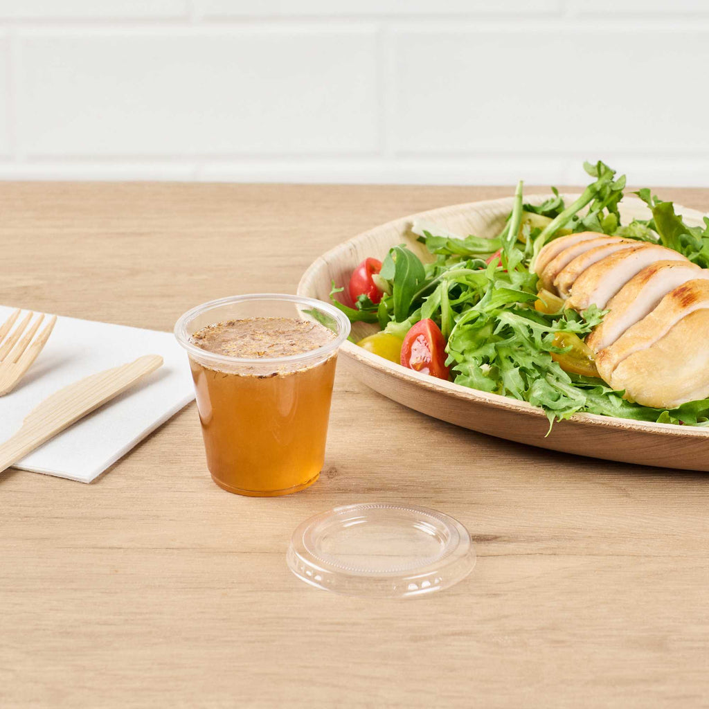 Basic Nature Clear PLA Plastic Lid - Fits 2 / 3 oz Portion Cup, Compostable - 100 count box