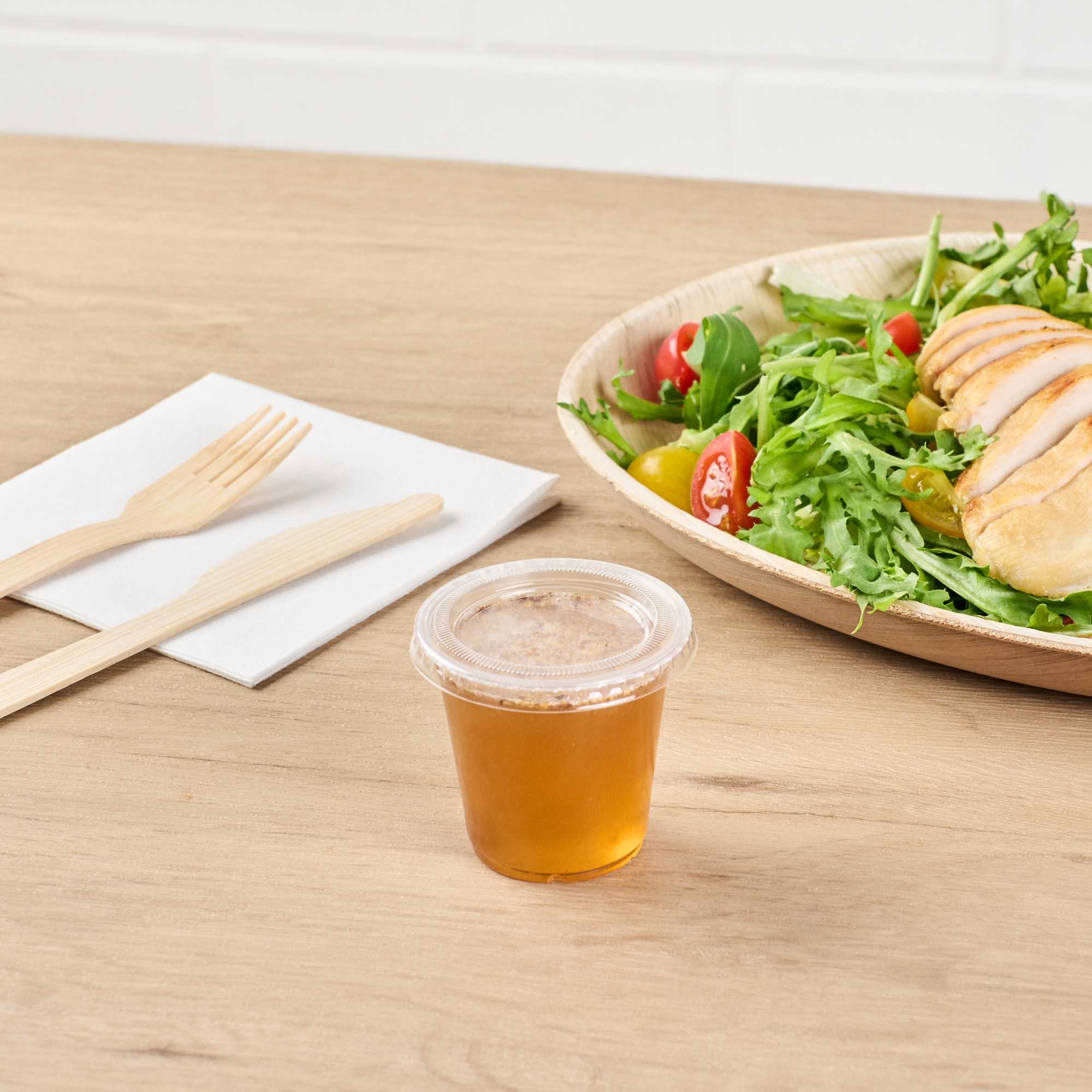 Basic Nature Clear PLA Plastic Lid - Fits 2 / 3 oz Portion Cup, Compostable - 100 count box