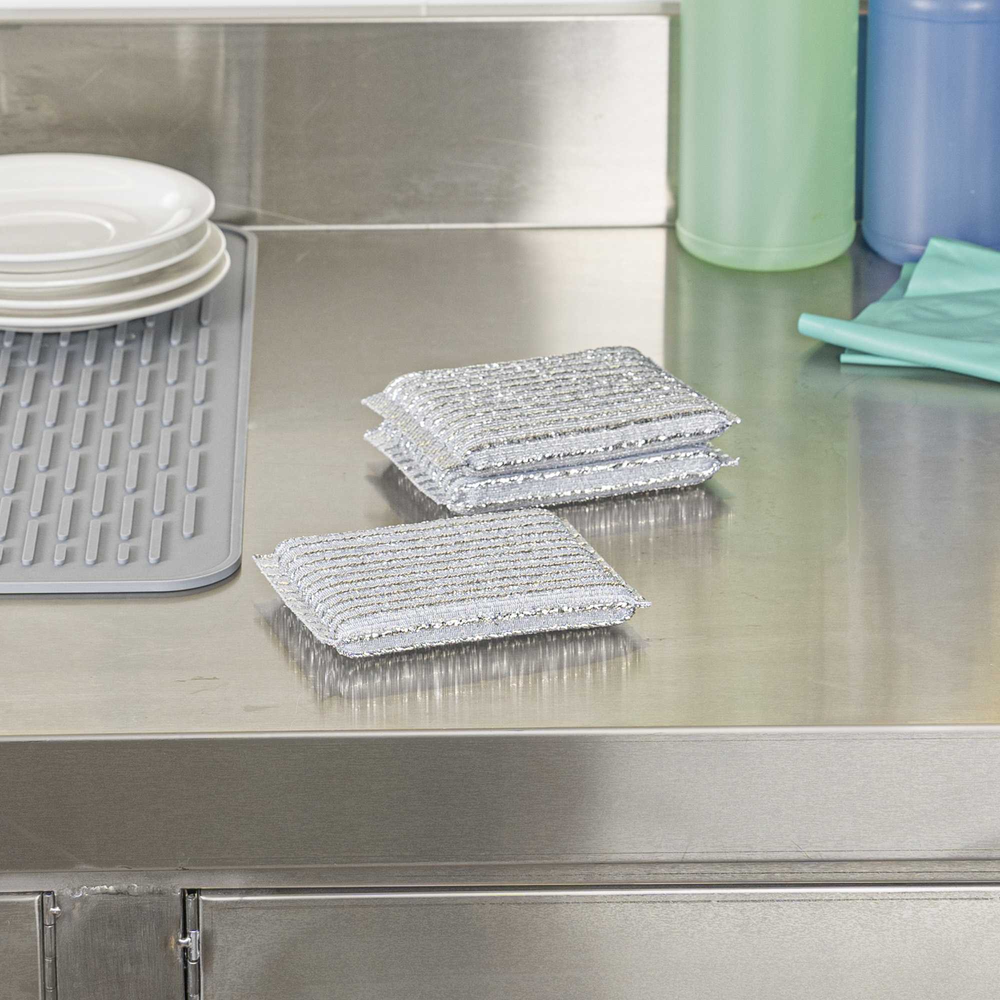Clean Tek Professional Multi-Purpose Silver Scrub Sponge - Striped Texture, Non-Scratch - 5" x 3 1/4" x 1/2" - 60 count box