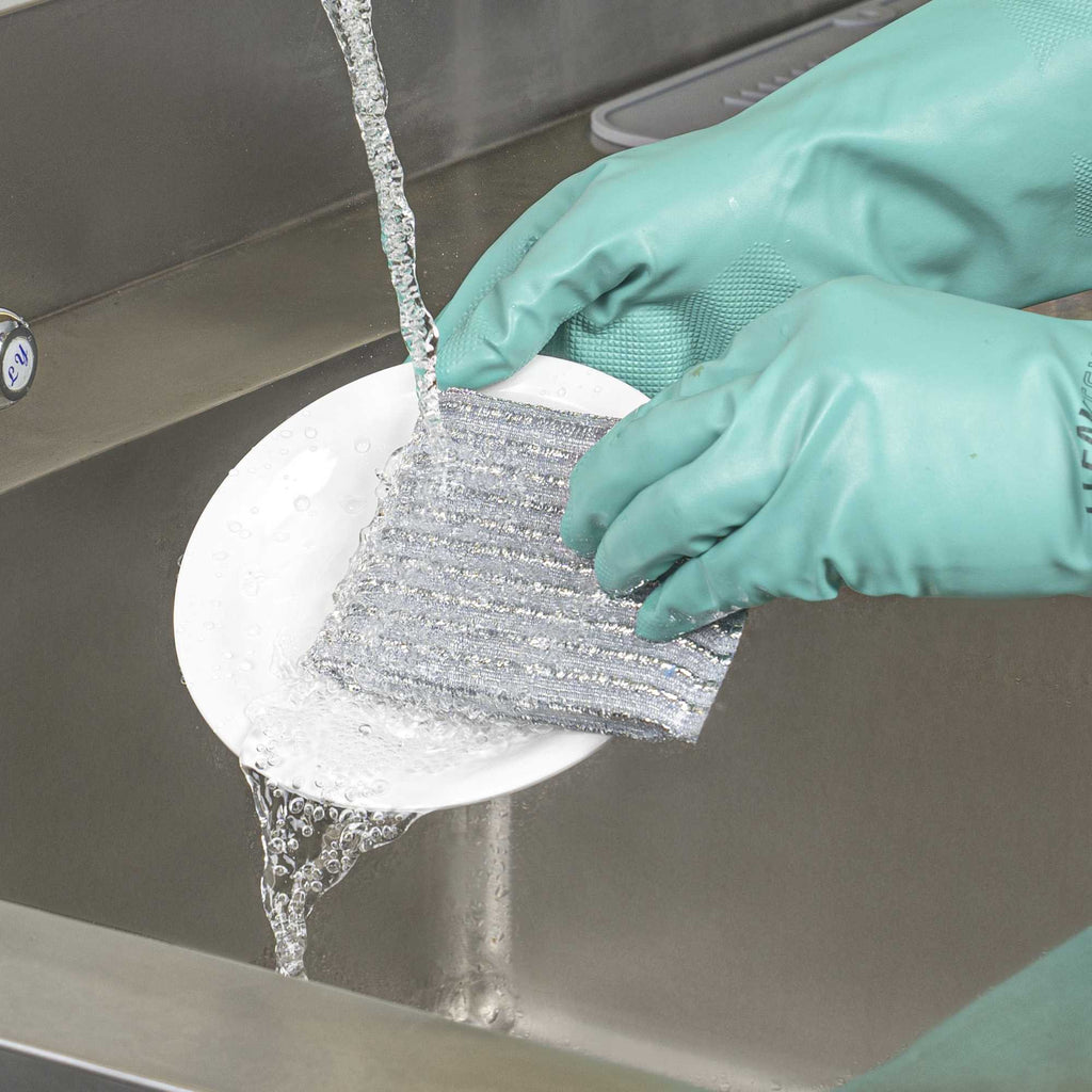 Clean Tek Professional Multi-Purpose Silver Scrub Sponge - Striped Texture, Non-Scratch - 5" x 3 1/4" x 1/2" - 60 count box