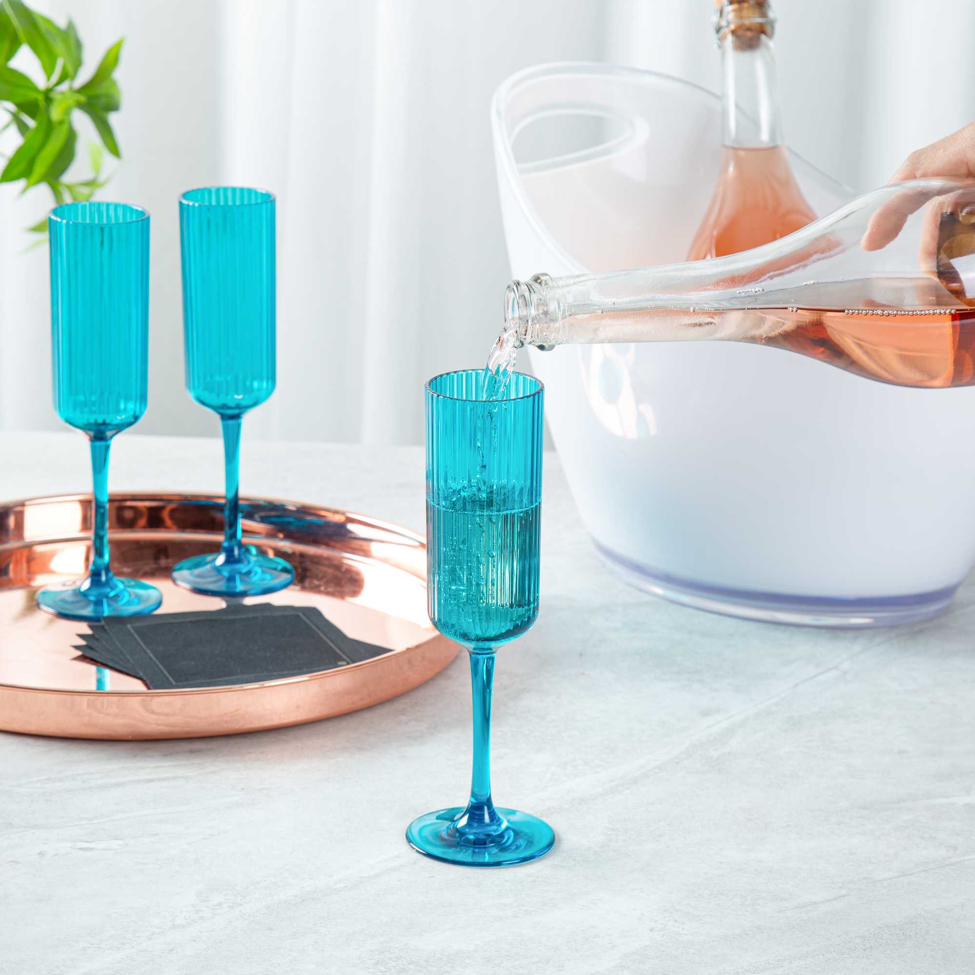 Bev Tek 6 oz Blue SAN Plastic Champagne Flute - 6 count box