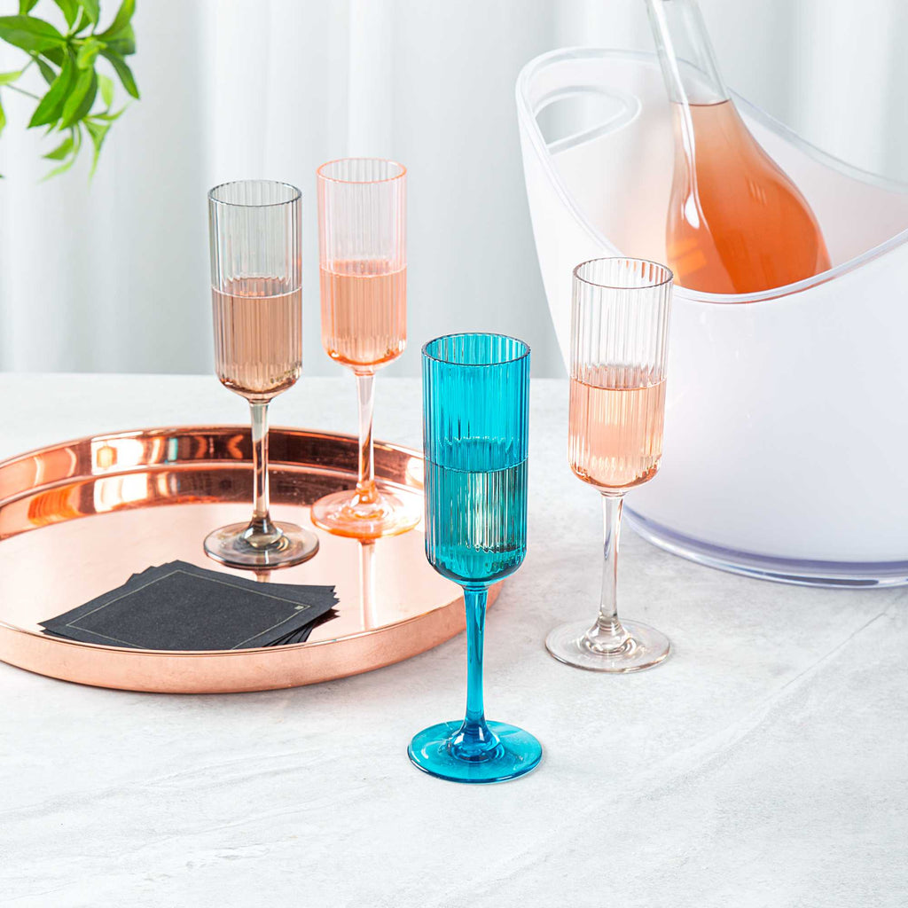 Bev Tek 6 oz Blue SAN Plastic Champagne Flute - 6 count box