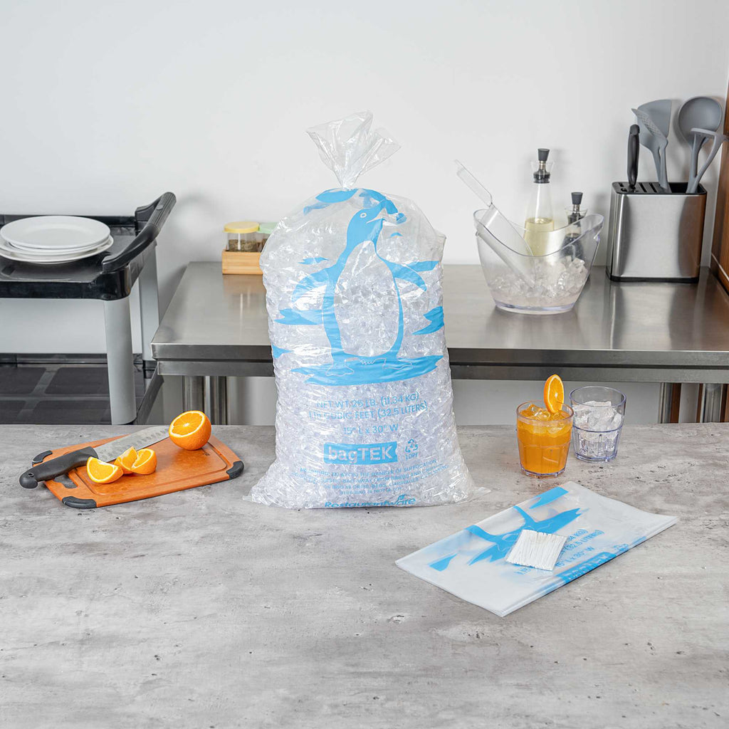 Bag Tek 25 Lb Clear Plastic Ice Bag - with Ice Print - 500 count box