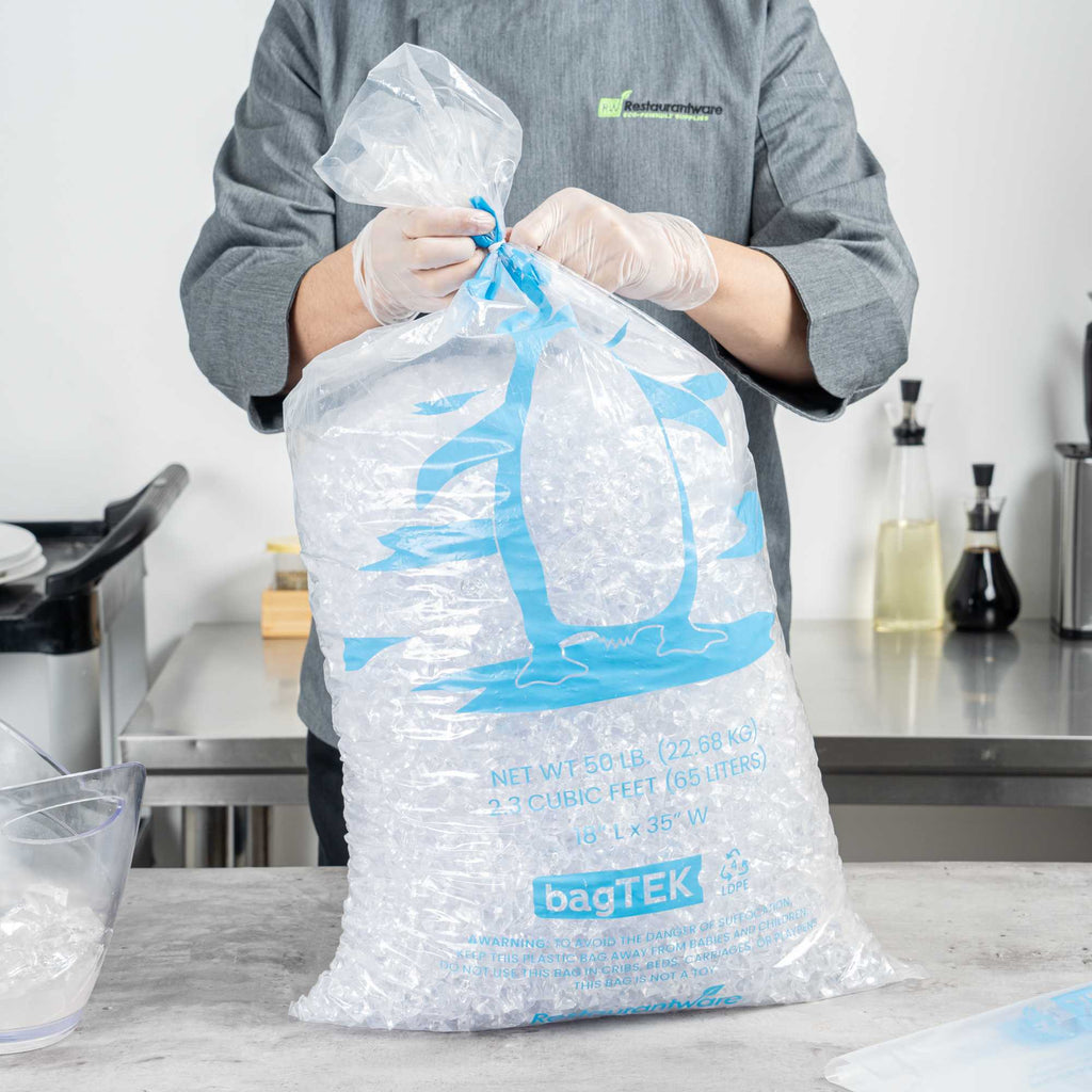 Bag Tek 50 Lb Clear Plastic Ice Bag - with Ice Print - 100 count box