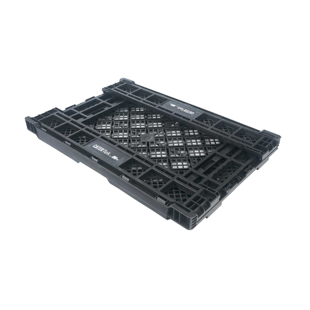 Cater Tek Rectangle Black Plastic Collapsible Crate - Vented, Stackable - 23 3/4" x 15 3/4" x 4 3/4" - 1 count box