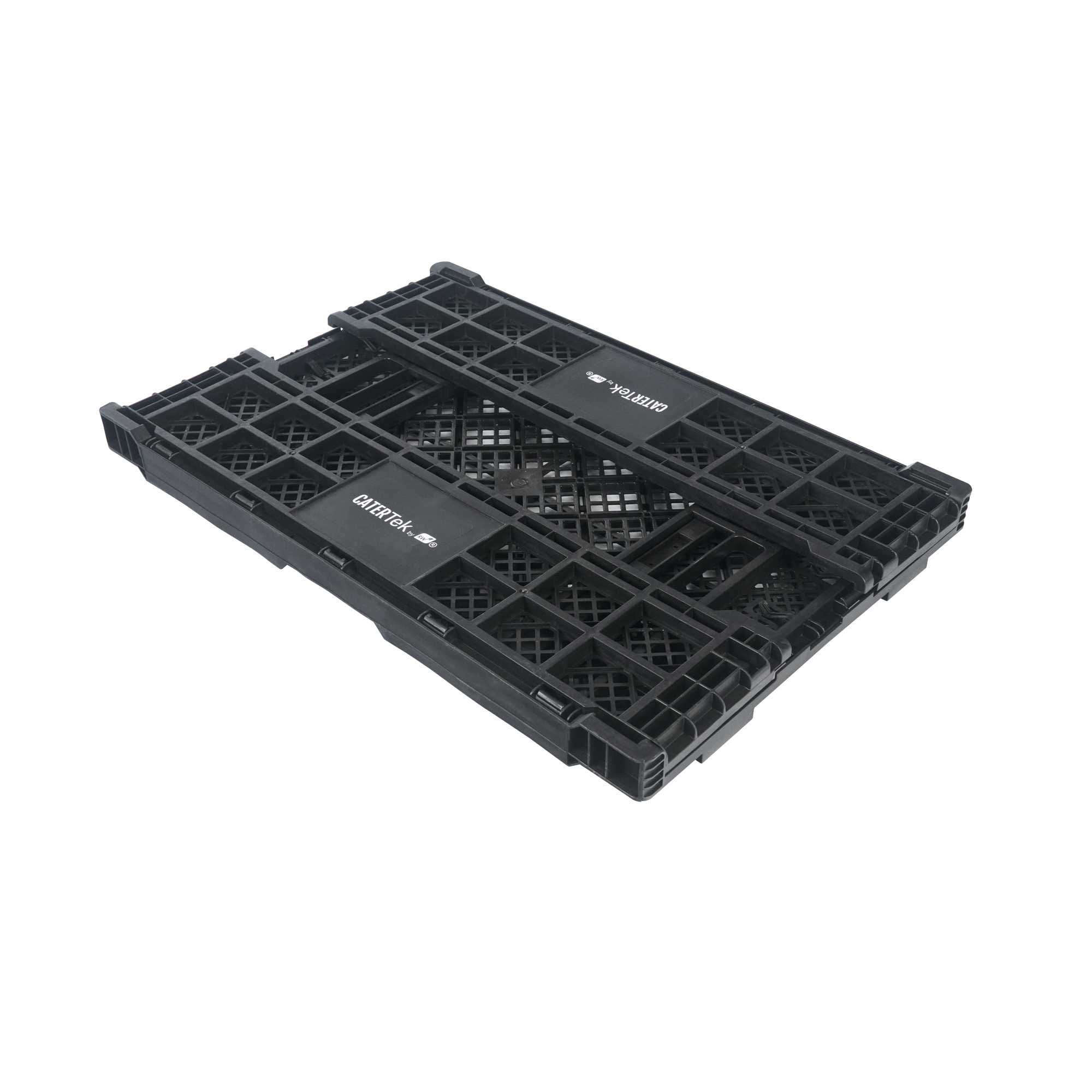 Cater Tek Rectangle Black Plastic Collapsible Crate - Vented, Stackable - 23 3/4" x 15 3/4" x 6 3/4" - 1 count box