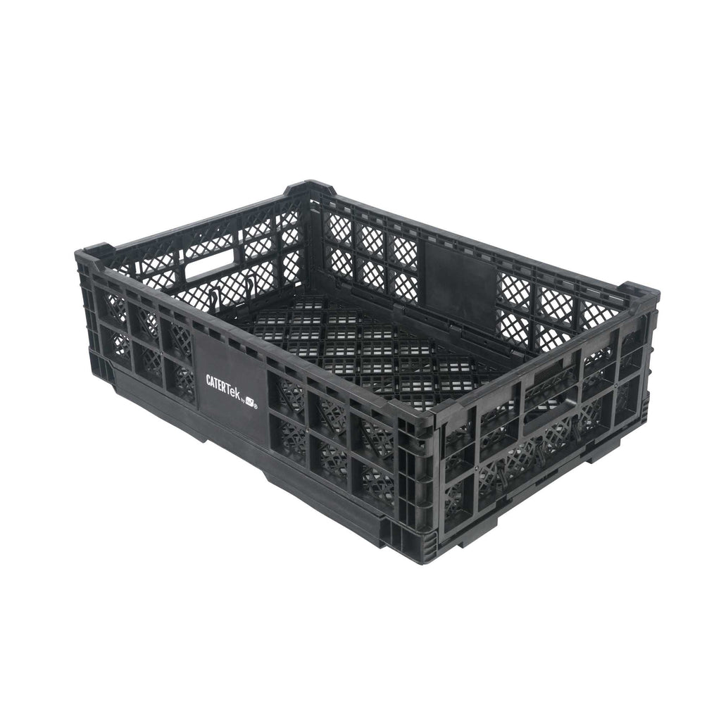 Cater Tek Rectangle Black Plastic Collapsible Crate - Vented, Stackable - 23 3/4" x 15 3/4" x 6 3/4" - 1 count box