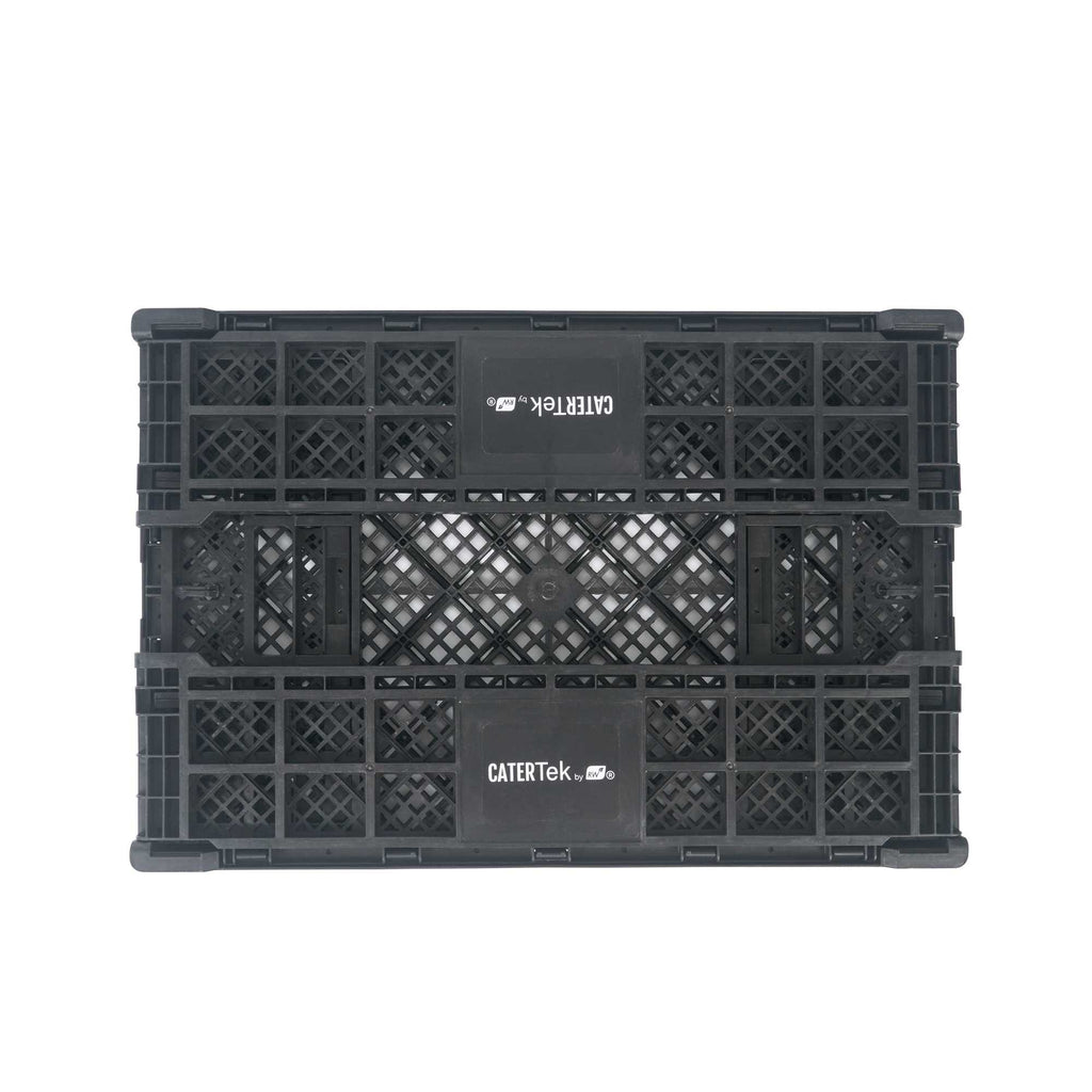 Cater Tek Rectangle Black Plastic Collapsible Crate - Vented, Stackable - 23 3/4" x 15 3/4" x 6 3/4" - 1 count box