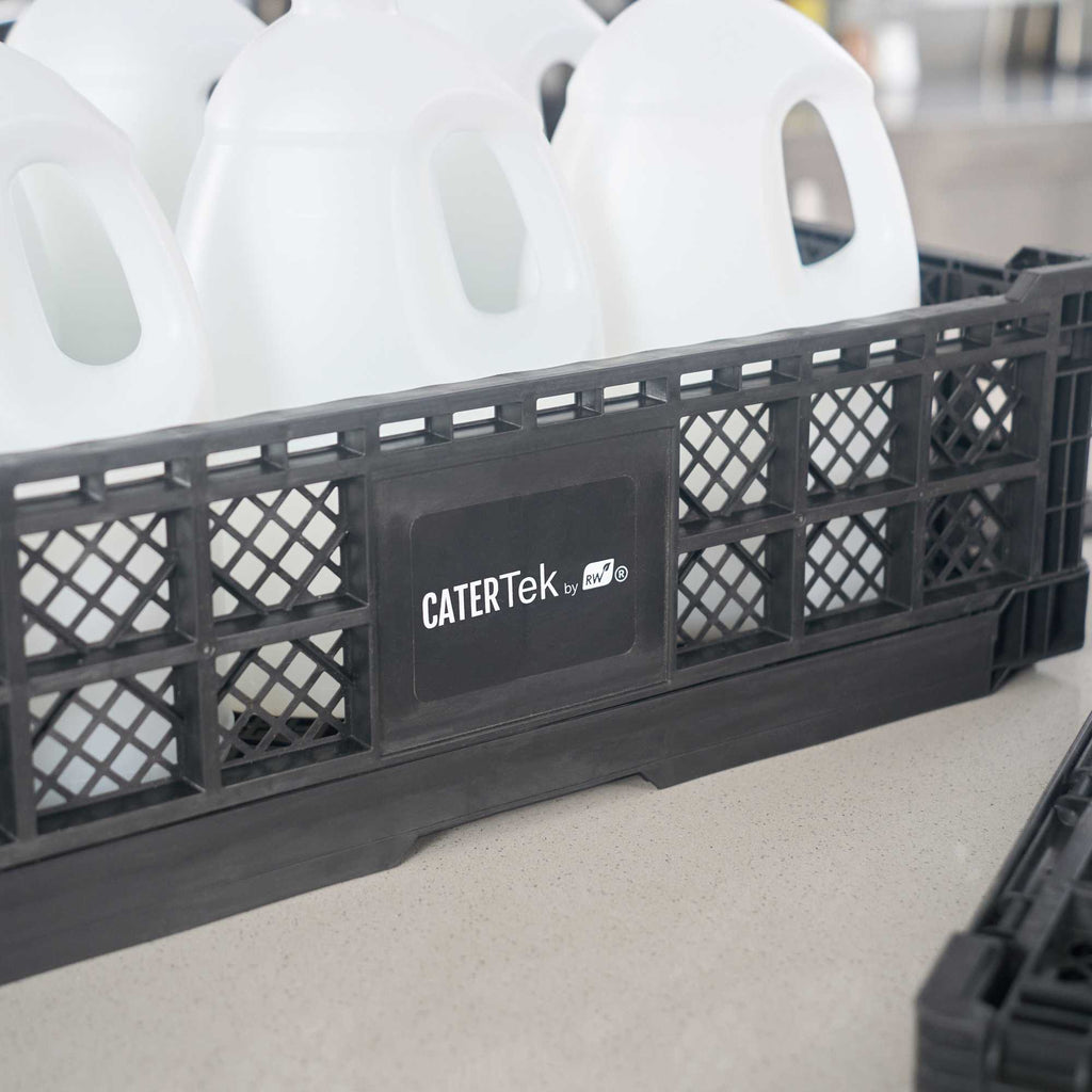 Cater Tek Rectangle Black Plastic Collapsible Crate - Vented, Stackable - 23 3/4" x 15 3/4" x 6 3/4" - 10 count box