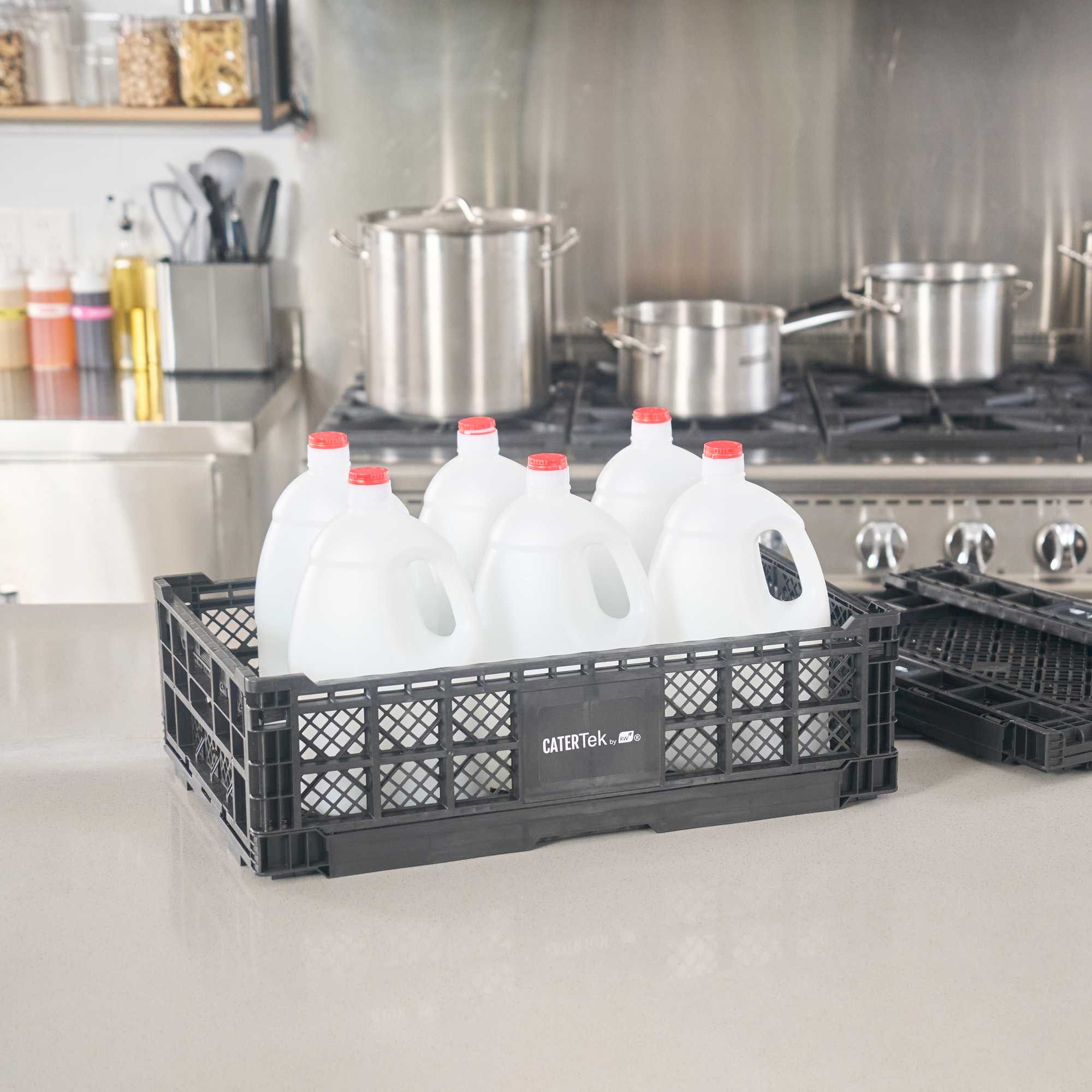Cater Tek Rectangle Black Plastic Collapsible Crate - Vented, Stackable - 23 3/4" x 15 3/4" x 6 3/4" - 10 count box