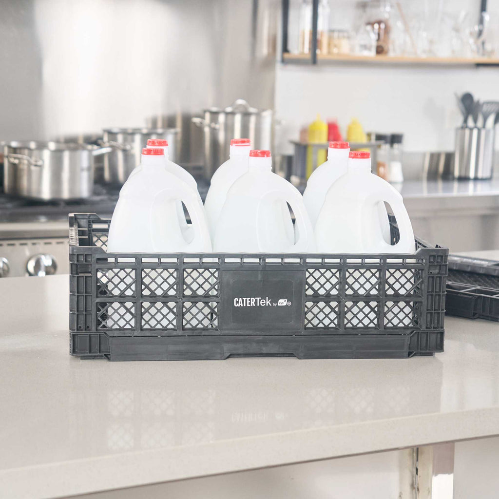 Cater Tek Rectangle Black Plastic Collapsible Crate - Vented, Stackable - 23 3/4" x 15 3/4" x 6 3/4" - 10 count box