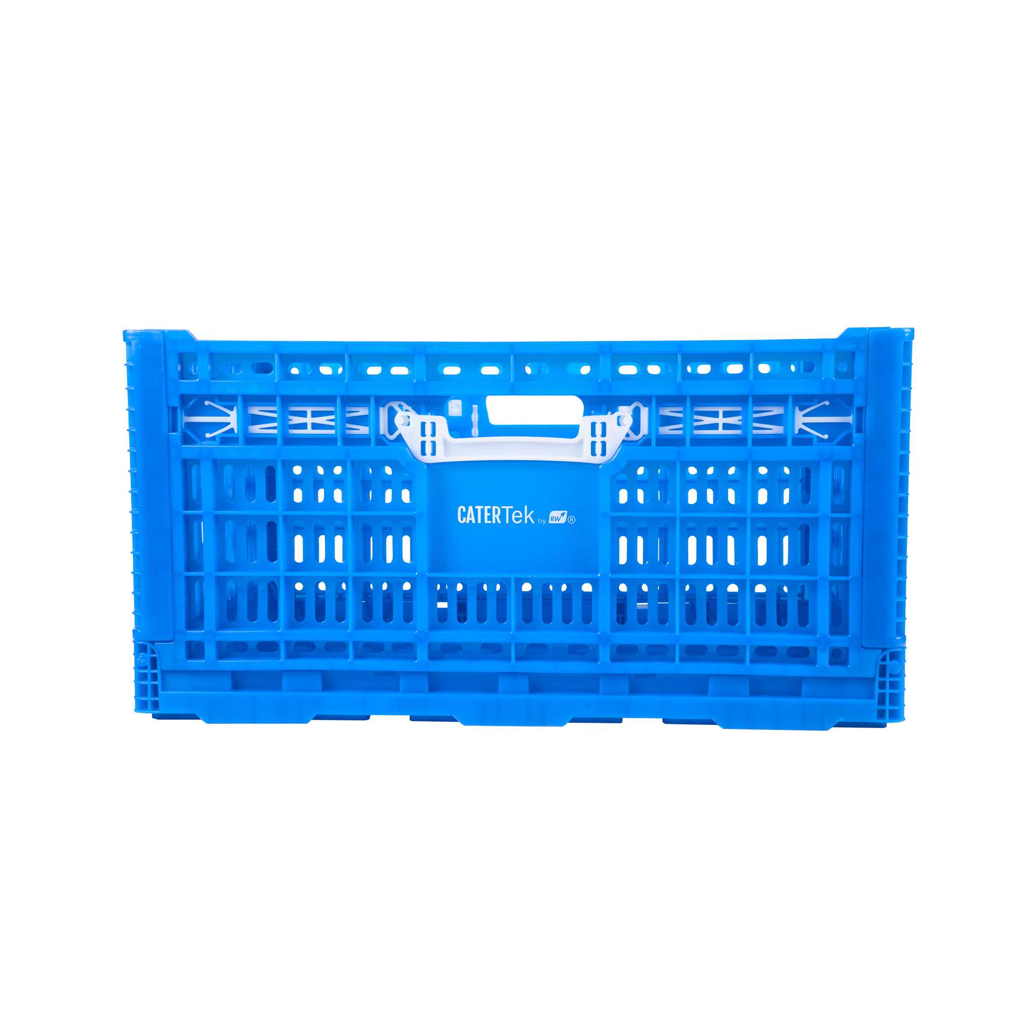Cater Tek Rectangle Blue Plastic Collapsible Crate - Vented, Stackable - 23 3/4" x 15 3/4" x 11 3/4" - 1 count box