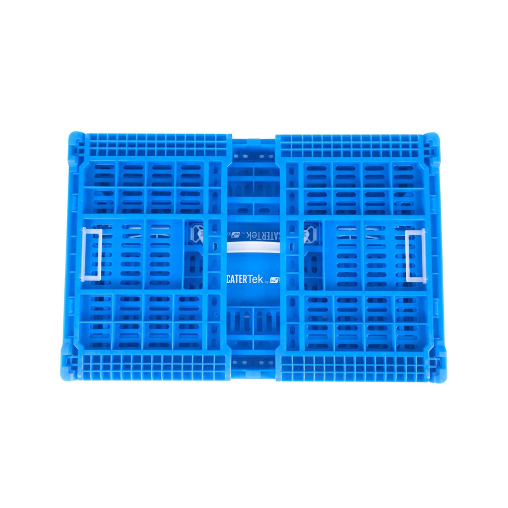 Cater Tek Rectangle Blue Plastic Collapsible Crate - Vented, Stackable - 23 3/4" x 15 3/4" x 11 3/4" - 10 count box