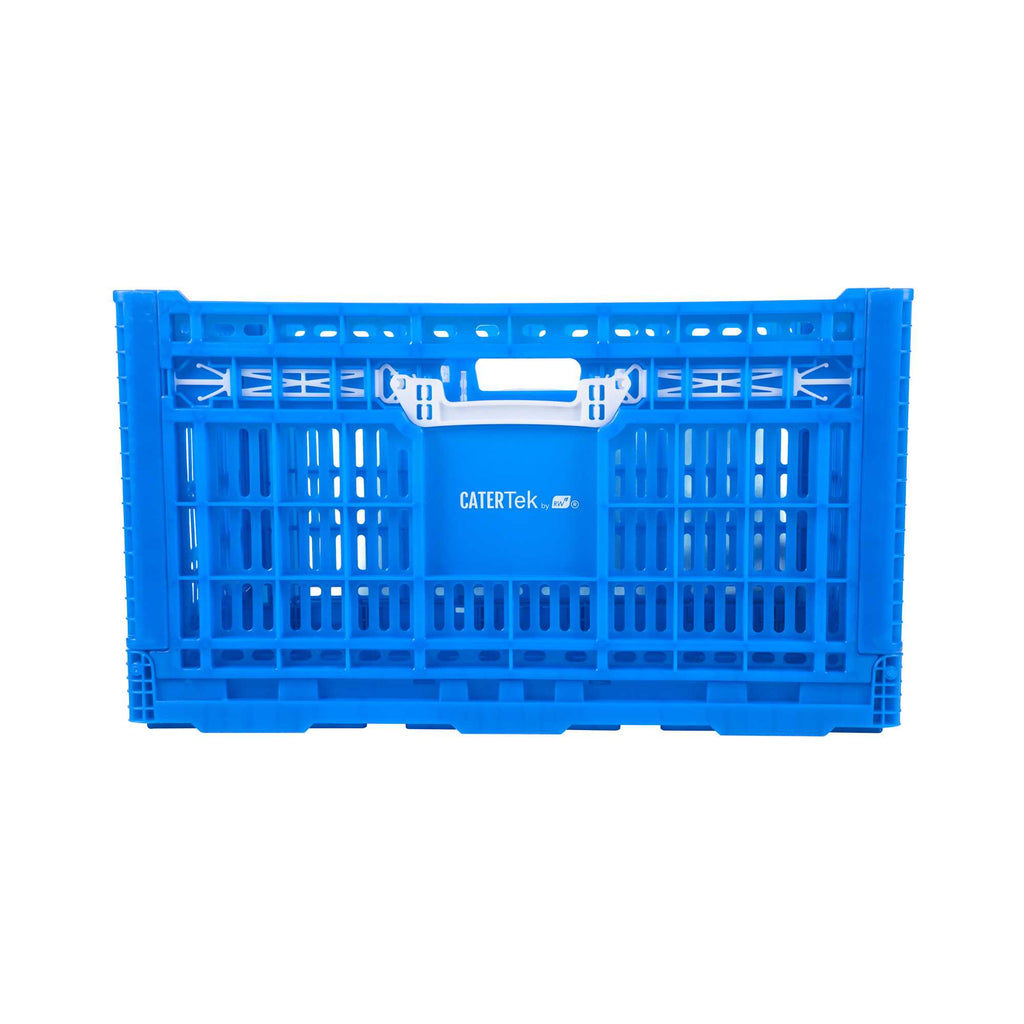 Cater Tek Rectangle Blue Plastic Collapsible Crate - Vented, Stackable - 23 3/4" x 15 3/4" x 13 1/2" - 1 count box