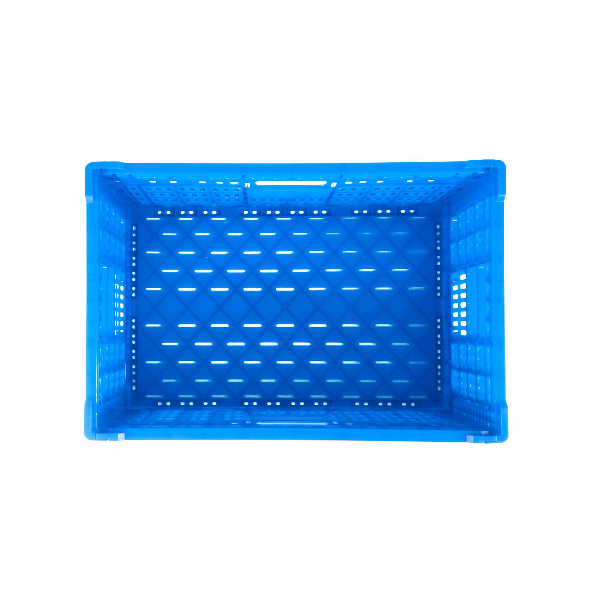 Cater Tek Rectangle Blue Plastic Collapsible Crate - Vented, Stackable - 23 3/4" x 15 3/4" x 13 1/2" - 10 count box