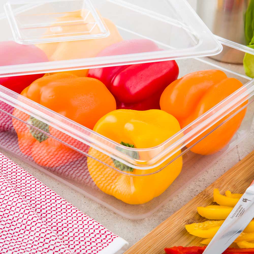 Met Lux Rectangle Clear Plastic 1/2 Size Cold Food Storage Container - 4" Depth - 10 count box