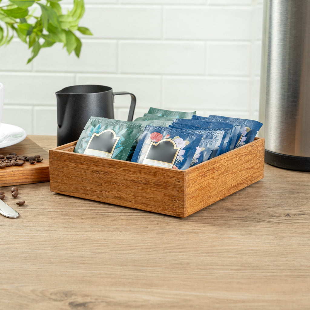 Eco Display Natural Bamboo Condiment Rack Box - 7" x 7" x 2" - 1 count box
