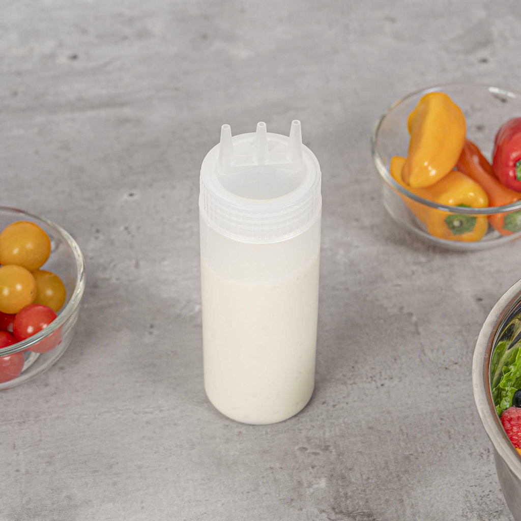 Sauce Tek 12 oz Clear Plastic All-Purpose Squeeze Bottle - with Triple Dispersion Tip - 6 count box