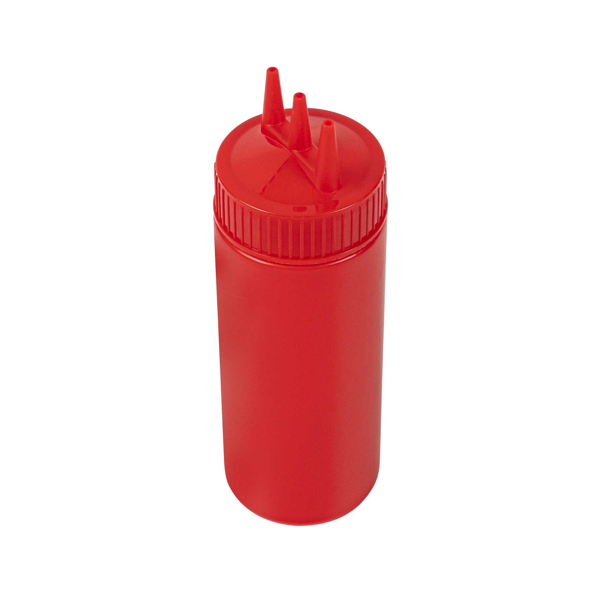 Sauce Tek 12 oz Red Plastic Ketchup Squeeze Bottle - with Triple Dispersion Tip - 6 count box