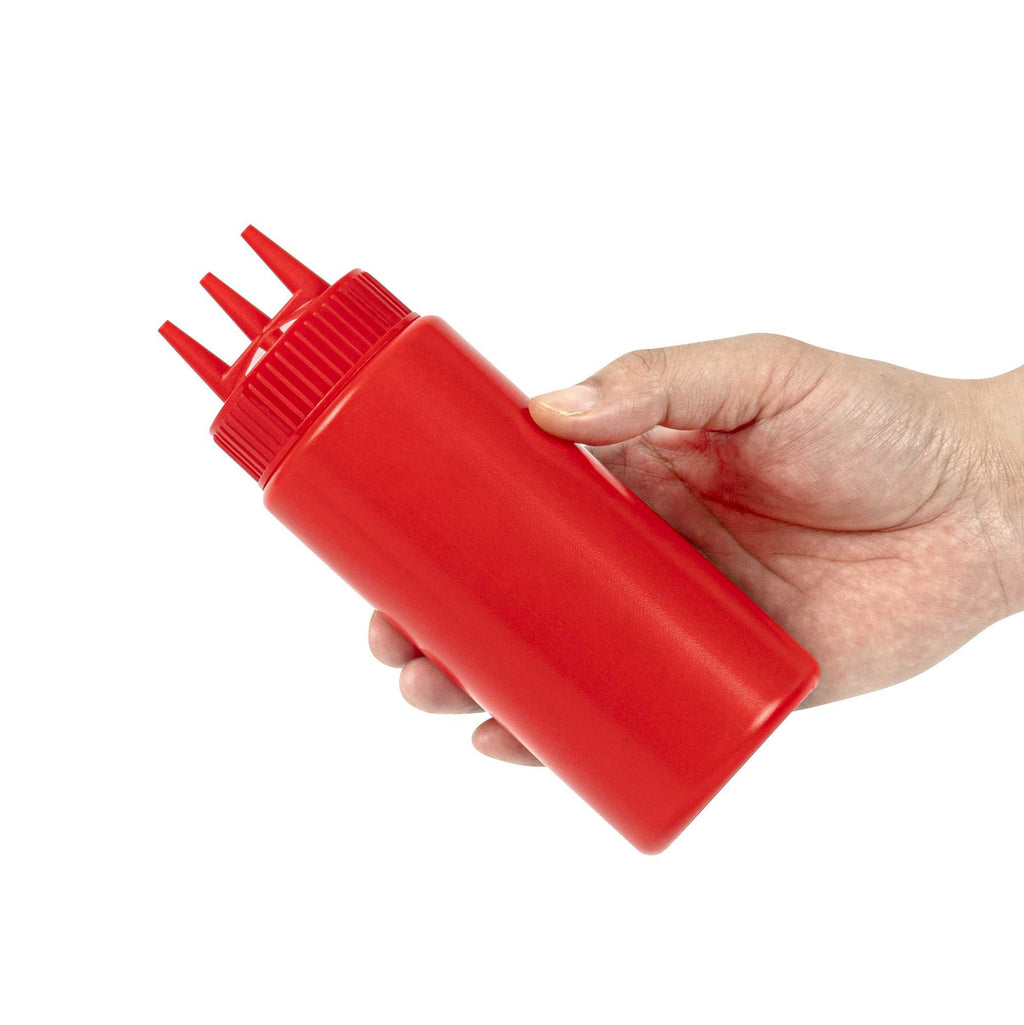 Sauce Tek 16 oz Red Plastic Ketchup Squeeze Bottle - with Triple Dispersion Tip - 6 count box