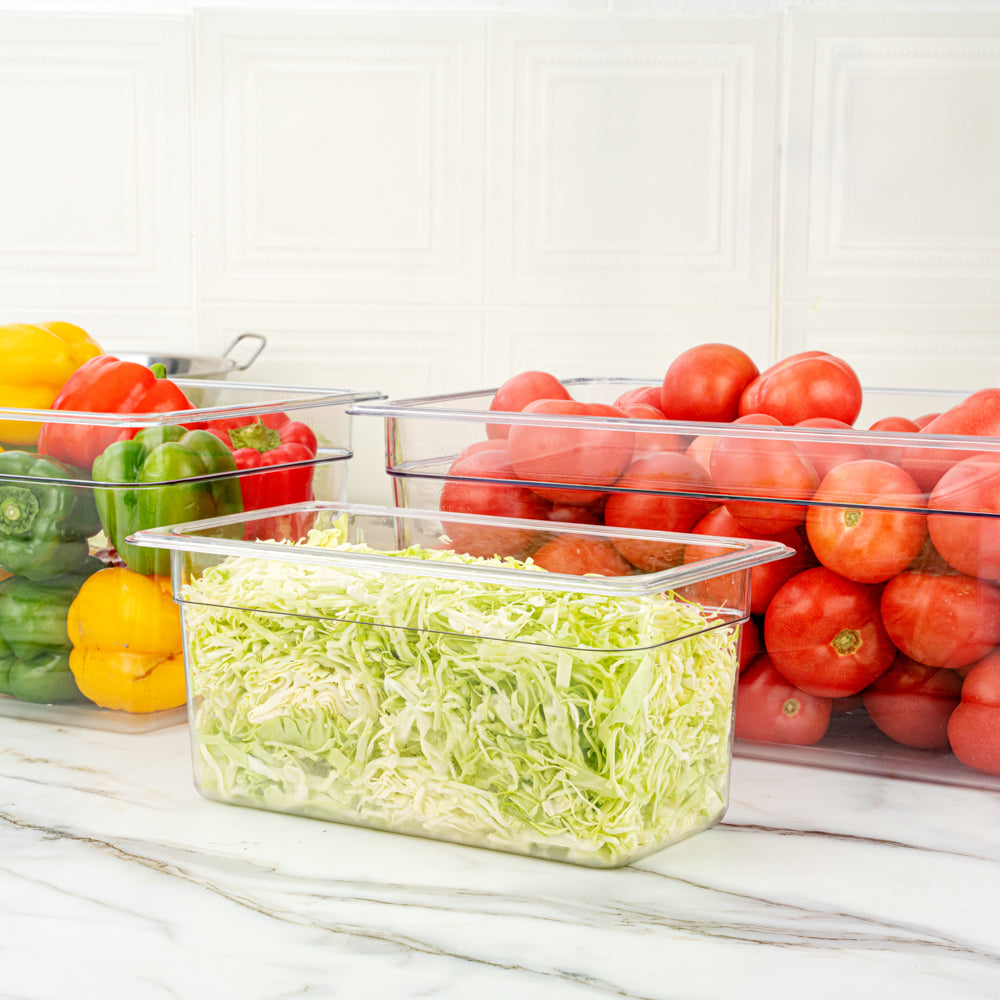 Met Lux Rectangle Clear Plastic 1/3 Size Cold Food Storage Container - 6" Depth - 10 count box