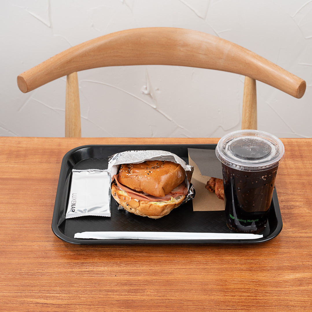 Chef 101 Rectangle Black Plastic Fast Food Tray - 10" x 14" - 10 count box