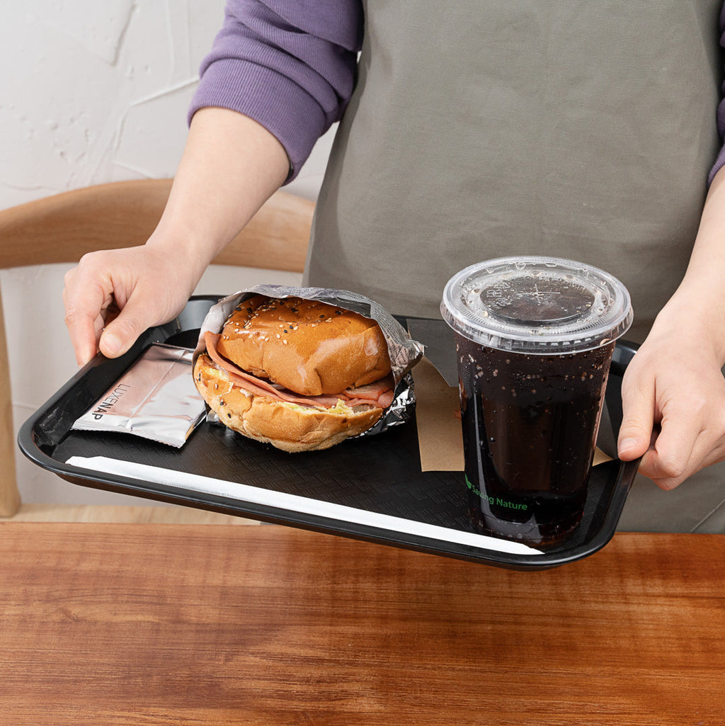Chef 101 Rectangle Black Plastic Fast Food Tray - 10" x 14" - 10 count box