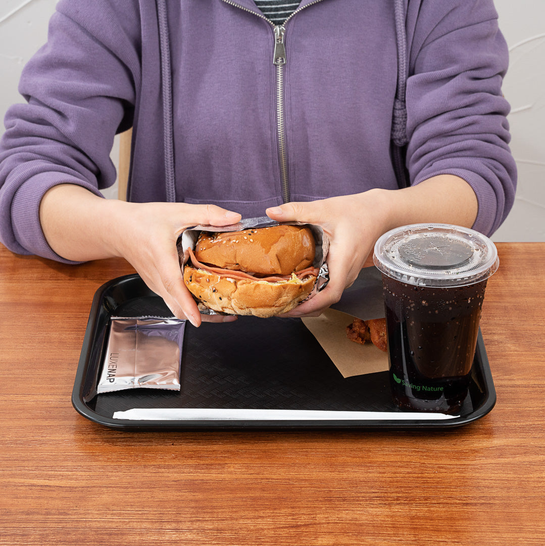 Chef 101 Rectangle Black Plastic Fast Food Tray - 10" x 14" - 50 count box