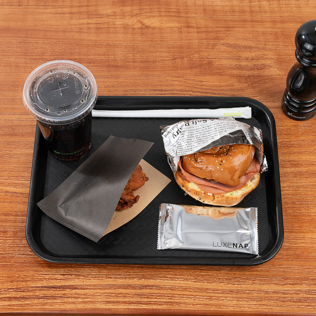 Chef 101 Rectangle Black Plastic Fast Food Tray - 10" x 14" - 50 count box