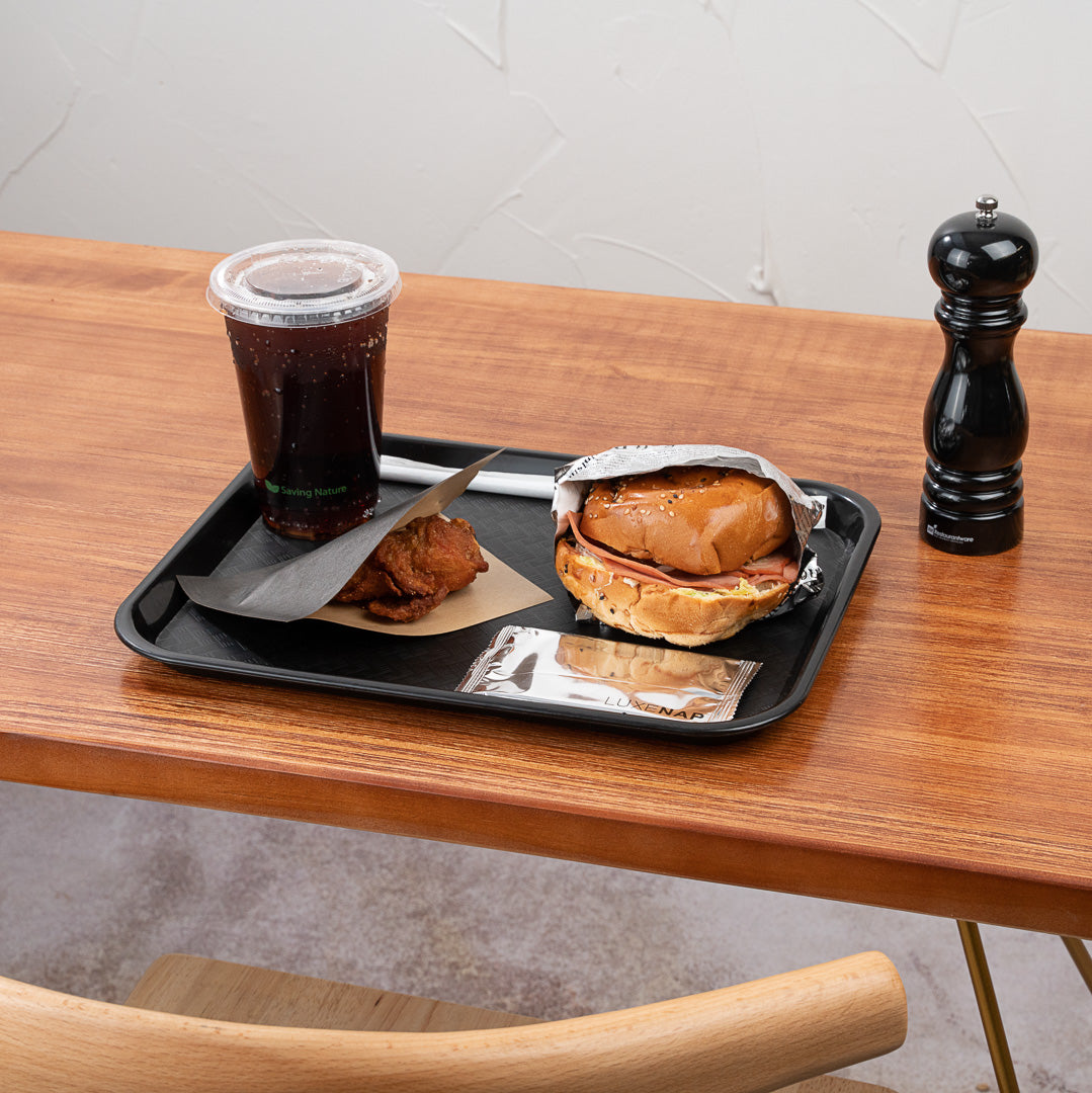 Chef 101 Rectangle Black Plastic Fast Food Tray - 10" x 14" - 50 count box