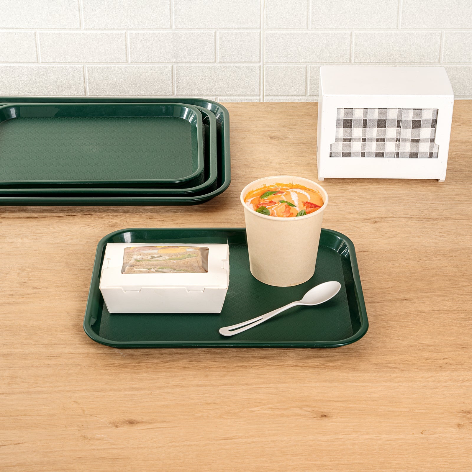 Chef 101 Rectangle Forest Green Plastic Fast Food Tray - 10" x 14" - 50 count box