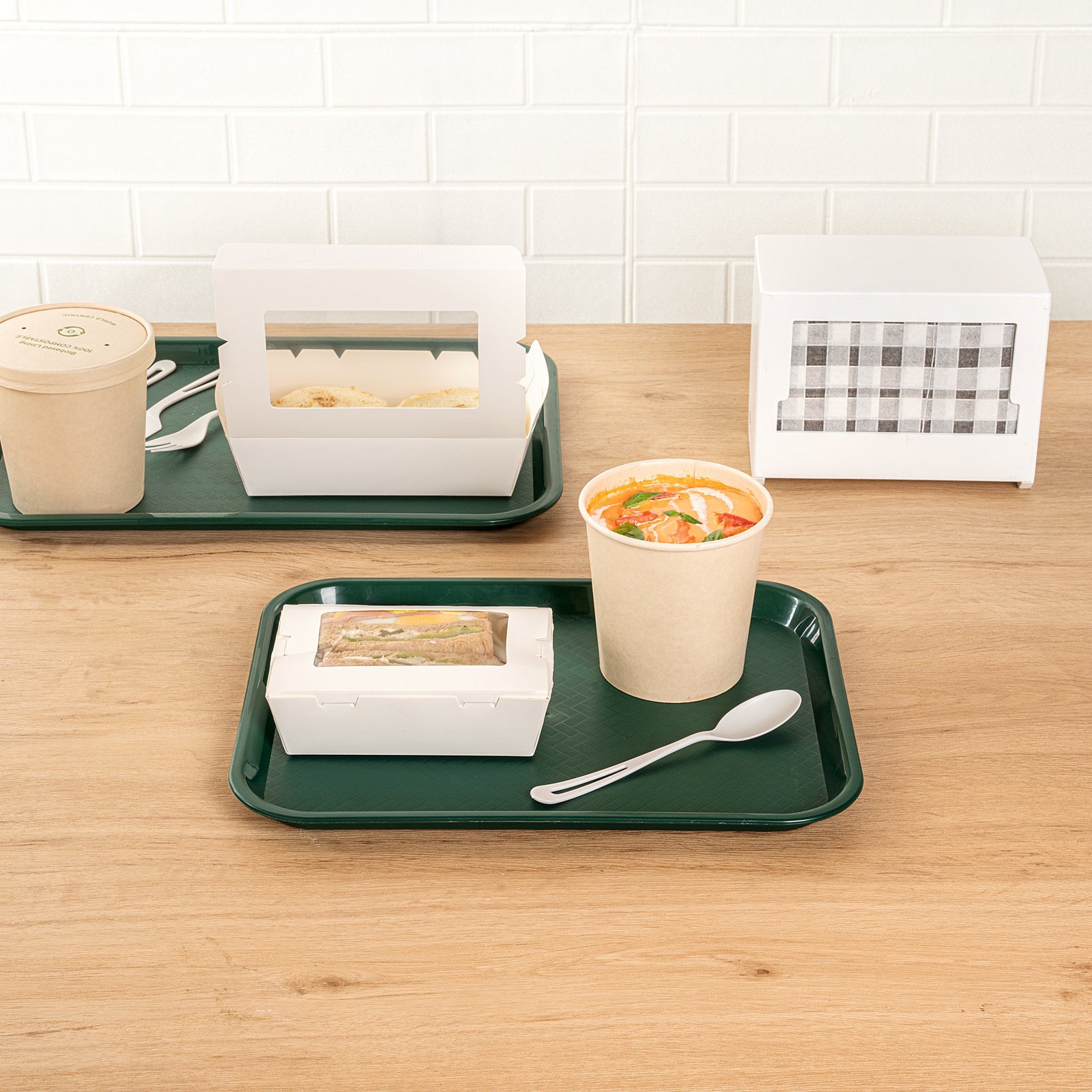 Chef 101 Rectangle Forest Green Plastic Fast Food Tray - 10" x 14" - 50 count box