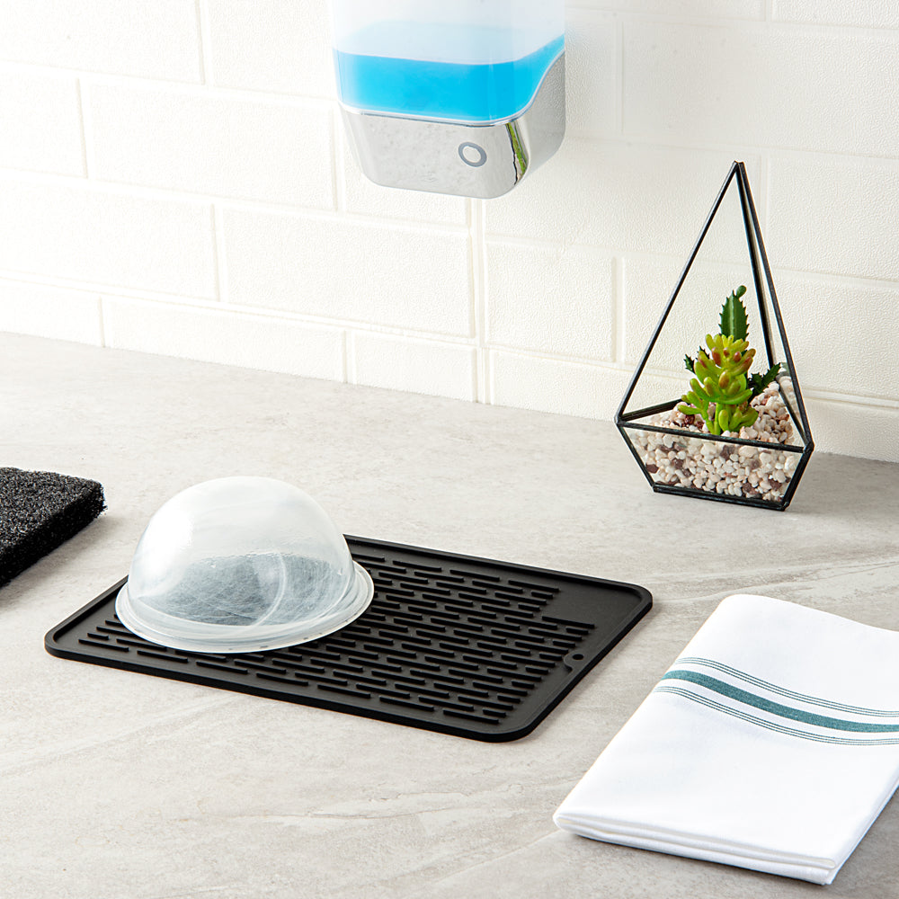 Comfy Grip Rectangle Black Silicone Dish Drying Mat - 11 3/4" x 7 3/4" - 1 count box