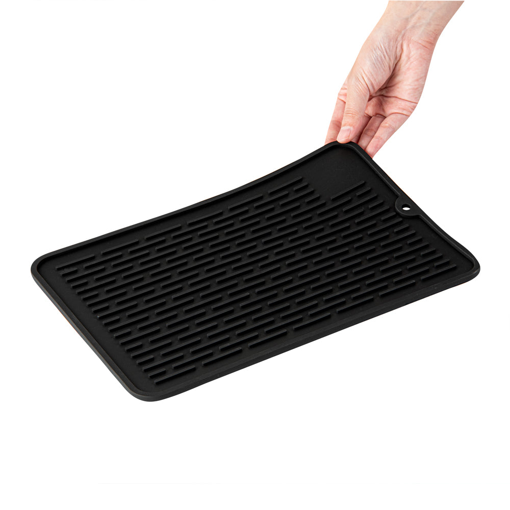Comfy Grip Rectangle Black Silicone Dish Drying Mat - 11 3/4" x 7 3/4" - 1 count box
