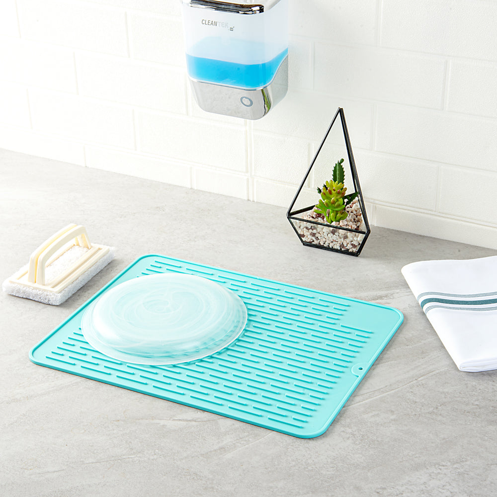 Comfy Grip Rectangle Turquoise Silicone Dish Drying Mat - 15 3/4" x 11 3/4" - 1 count box
