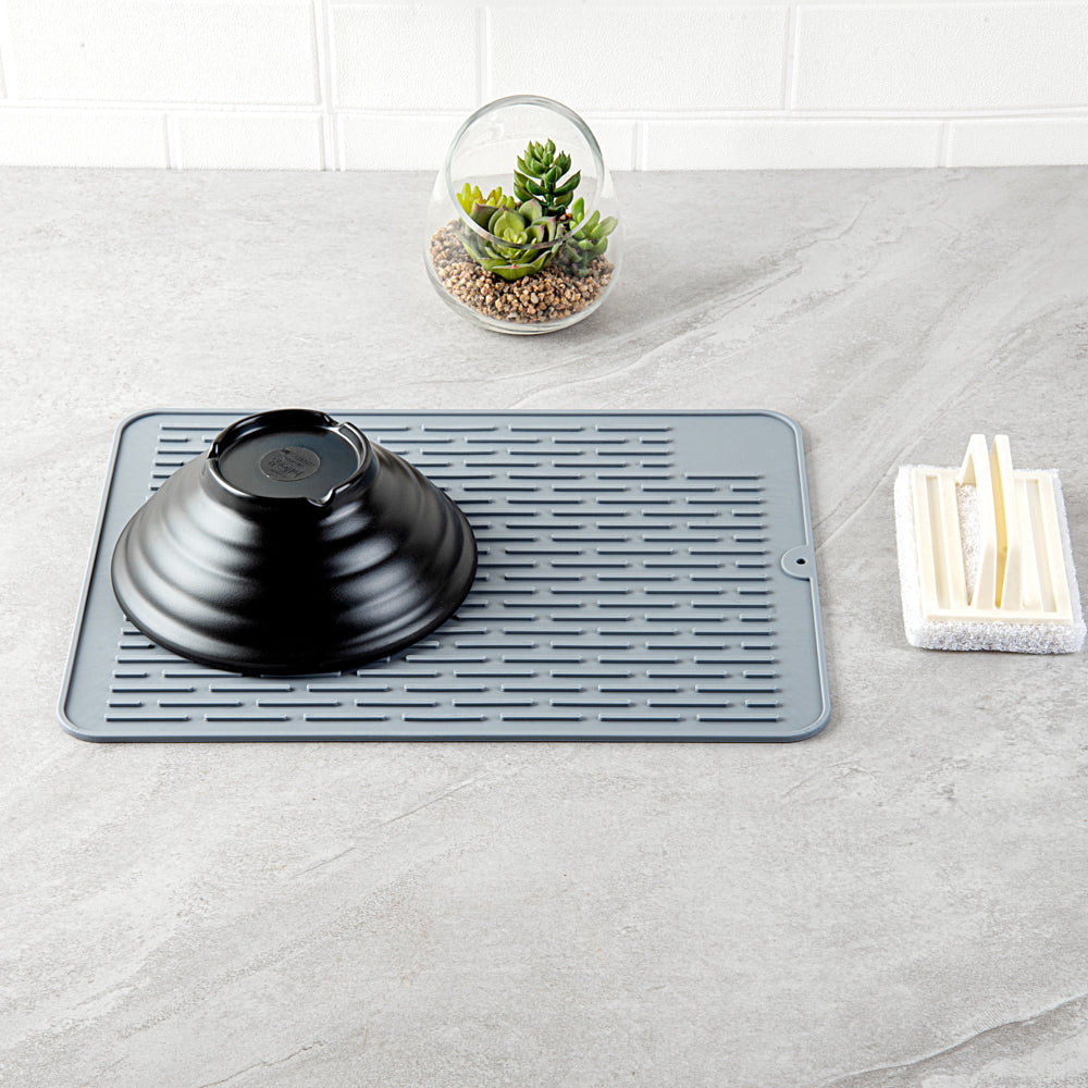 Comfy Grip Rectangle Gray Silicone Dish Drying Mat - 15 3/4" x 11 3/4" - 1 count box