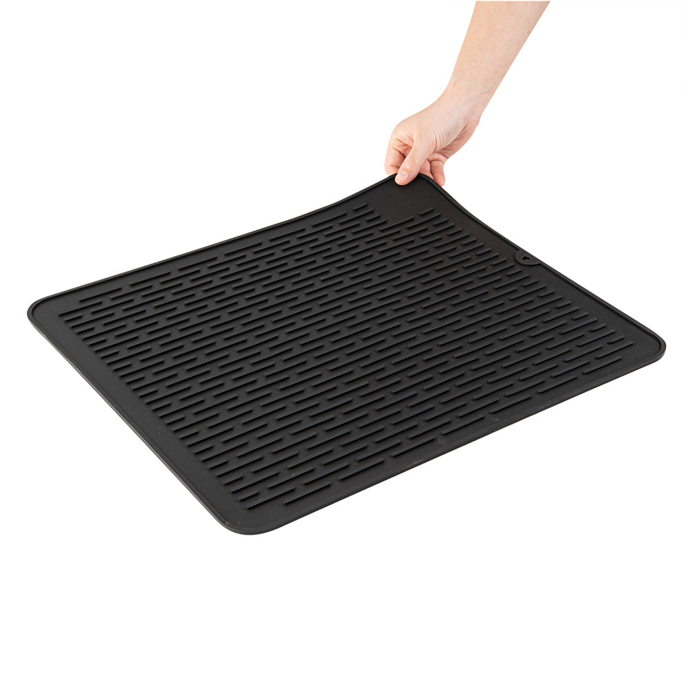 Comfy Grip Rectangle Black Silicone Dish Drying Mat - 17 3/4" x 15 3/4" - 1 count box
