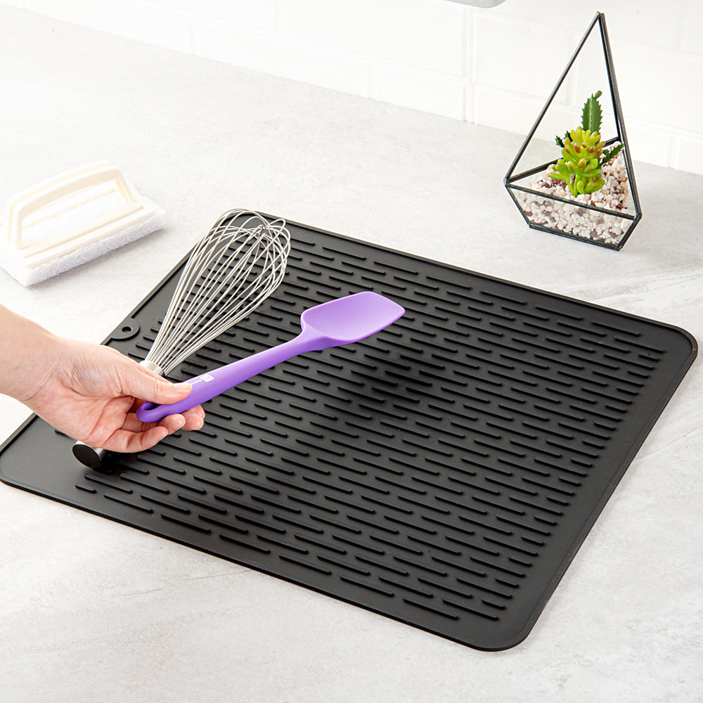 Comfy Grip Rectangle Black Silicone Dish Drying Mat - 17 3/4" x 15 3/4" - 1 count box