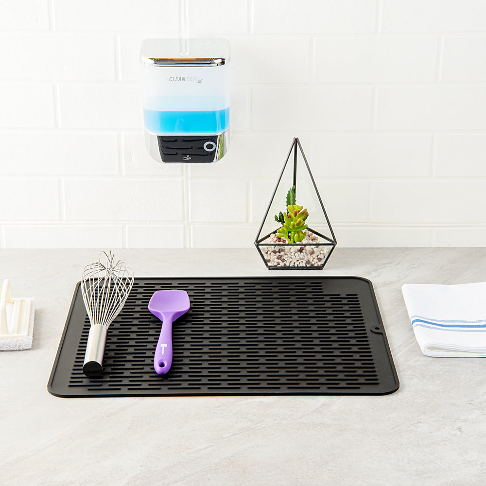 Comfy Grip Rectangle Black Silicone Dish Drying Mat - 17 3/4" x 15 3/4" - 1 count box