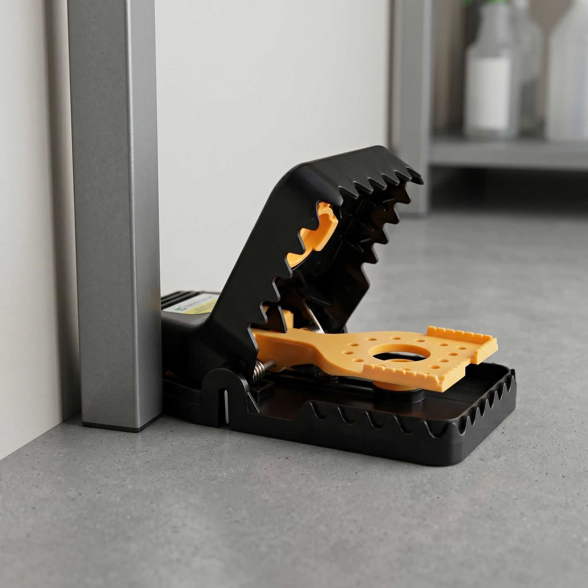 Pest Tek Black Plastic Mouse Trap - Interlocking Teeth, Bait Cap, Reusable - 6" x 3" x 2 3/4" - 2 count box